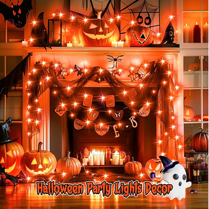 Minetom 6 Pack Orange Fairy Lights for Halloween Decor | 7ft 20 LED, Battery Operated, Waterproof Short Micro Firefly Lights for Pumpkin DIY Craft Paper Lantern Decor