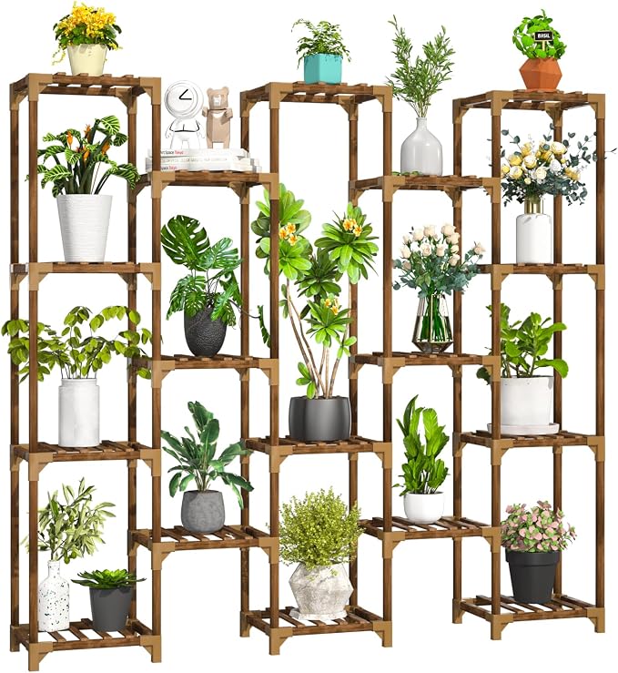 Plant Stand Indoor Outdoor, Tall Plant Shelf for Multiple Plants, 17 Tiers Large Plant Rack Wood Plant Holder Plant Shelves for Room Corner Balcony Garden Patio