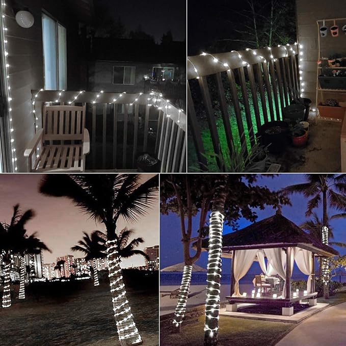 Brightown 2-Pack 39FT 100LED Solar Rope Lights, Solar Outdoor Lights IP65 Waterproof Solar Powered Fairy Lights with 8 Lighting Modes for Party Garden Yard Home Holiday Tree Decoration, Pure White