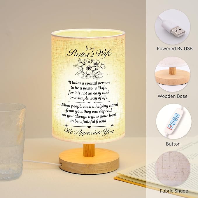 WSYEAR Pastor's Wife Appreciation Gifts, Pastors Day Gifts for Pastor's Wife, Clergy Appreciation Gifts for Pastor Wife, Table Lamp with Appreciation Words