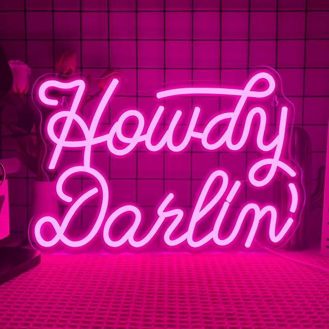 Howdy Darlin’ Neon Signs for Neon Sign,Dimmable Western Cowgirl Neon Light,Usb Powered for Man Cave Party Bedroom Bar Birthday Cowboy Lover Gifts(15.7 * 10.6in)