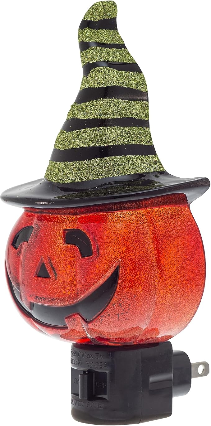 Creative Hobbies Pumpkin with Witch Hat Halloween Night Light - Includes 5W C7 and Rotational Socket with On/Off Switch
