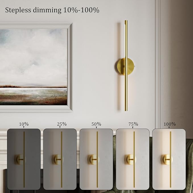 40" Battery Operated Wall Sconce Set of 2, 350° Rotating Lamp, Gold | Wireless, 8000mAh Rechargeable Battery, Stepless Dimming, 3000K-6000K, Remote & Touch Control, Timer, Living Room, Bedroom