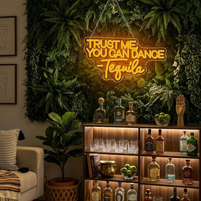 Trust Me You can Dance Tequila Neon Sign Yellow Letter Neon Lights Vibrant Orange Neon Bar Signs for Wall Decor USB Light Up Sign for Home Bar Man Cave Party Club Restaurant