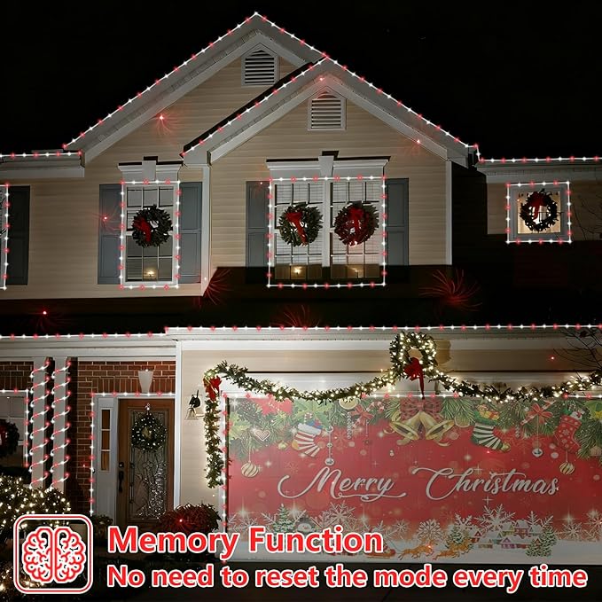 YEGUO Solar Rope Light Outdoor Waterproof, 66ft 200 LED Red and White String Lights, 8 Modes Tube Christmas Lights in Clear Thin Tube