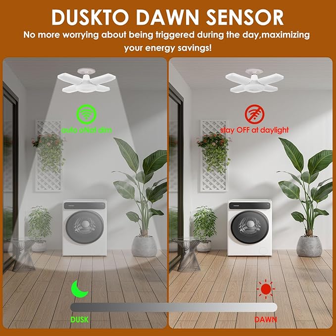YWD LED Garage Light Motion Sensor, E26/E27 Screw-in Ceiling Mount LED Motion Activated Light for Garage/Shop/Porch - 60W 6000LM 6500K