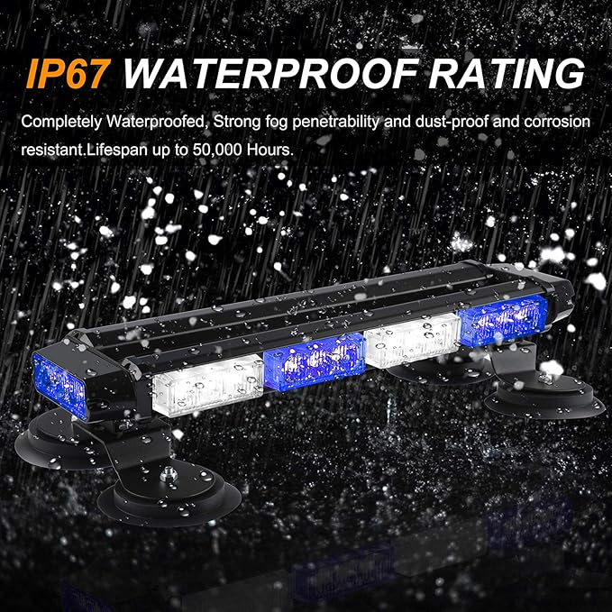 ASPL 16.8 Inch LED Strobe Flashing Light Bar, 26 Flashing Modes High Intensity Emergency Hazard Warning Beacon Lights with Magnetic Base for Car Trucks Trailer Roof Safety (Blue White Blue White)