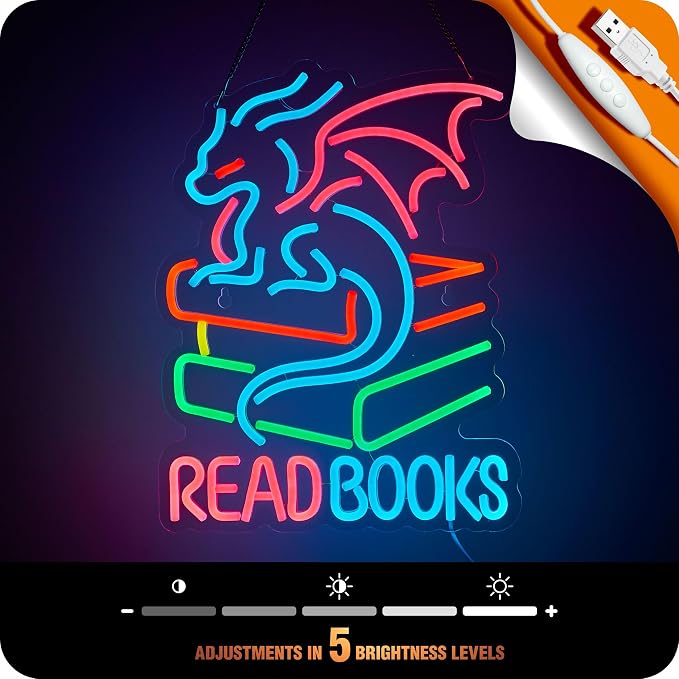 Read Books Neon Sign Book Dragon neon sign for wall decor