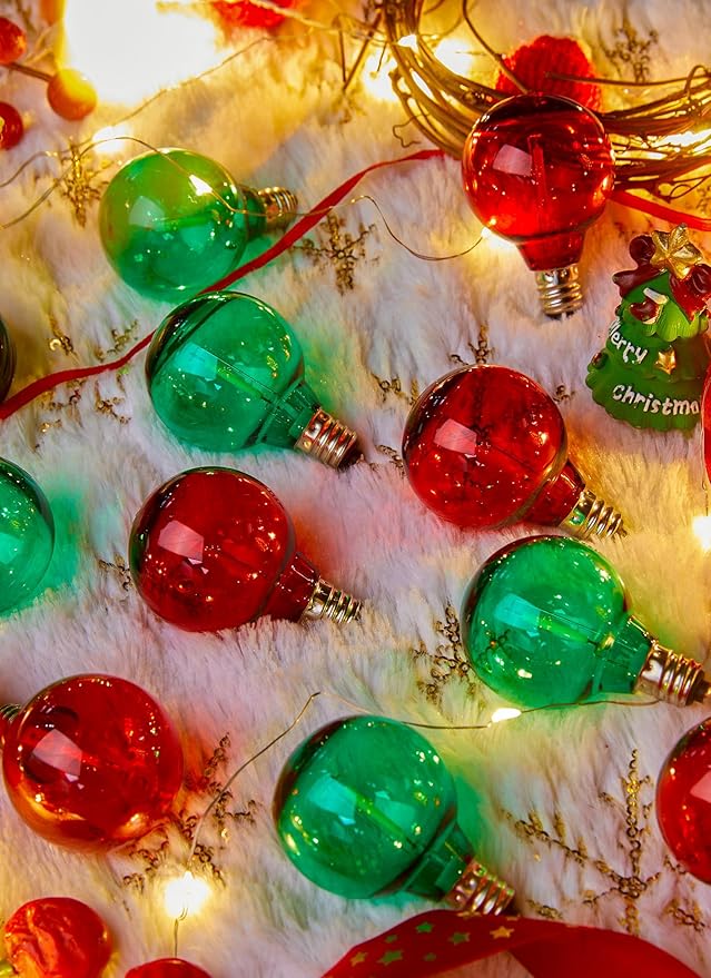 Brightown 25 Pack G40 LED Christmas Replacement Light Bulbs, UL Listed, 1 Watt E12/C7 Candelabra Base Plastic Shatterproof LED Globe Edison Bulbs, Easily Screw in Strings Spools Strands, Red & Green