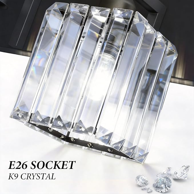 Black Crystal Bathroom Vanity Light, 2-Light Modern Bathroom Lighting Fixtures Over Mirror, Matte Black Wall Sconce with Square Shade