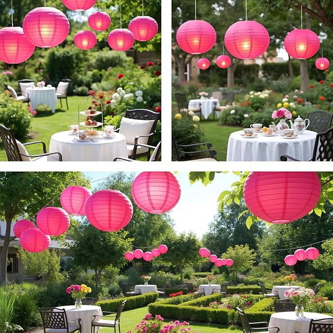 Chinese Paper Lanterns - Pack of 10, 10-Inch Rose Red Hanging Lights for Birthday Party Decorations, Ceiling Decor, Rainbow Classroom, Wedding, and Home Party