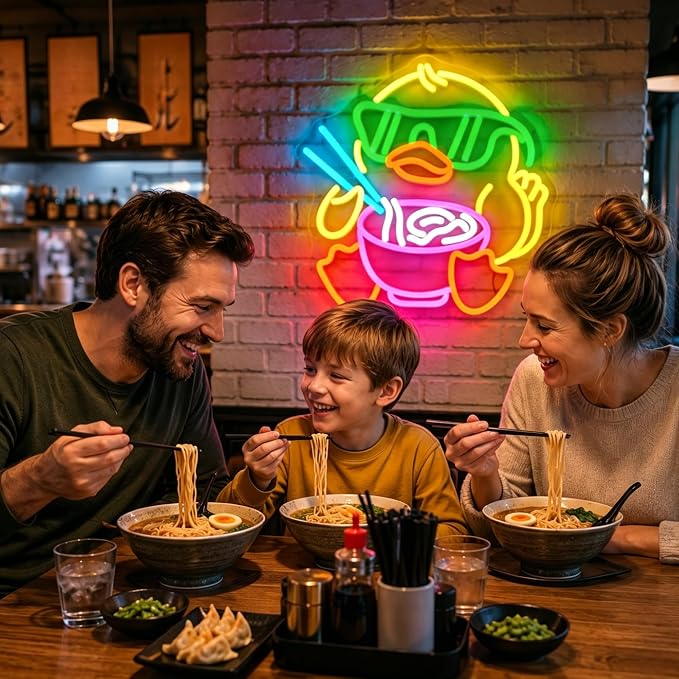 Duck Ramen Neon Sign Led Sign Neon Signs for Wall Decor Neon Light | Duck Led Lights Up Sign, Dimmable, Yellow Room Decor, Boys Girls Gift, Party, Ramen Restaurant Wall Decor, 5V USB Powered