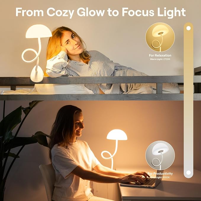 Shroommate Clip On Light for Dorm Room - 2.0 (Black) | Bed Headboard Lamp, Bedside Table Lamp Dorm, College Dorm Room Essentials, Night Light Kids Nursery, MultiColor LEDs