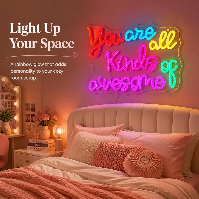 "You Are All Kinds of Awesome" Classroom LED Neon Sign | Classroom neon sign,14.6" x 10.8", Wall Decor, Positive Affirmation Light, Girls' Bedroom & Dorm, Self-Care Aesthetic