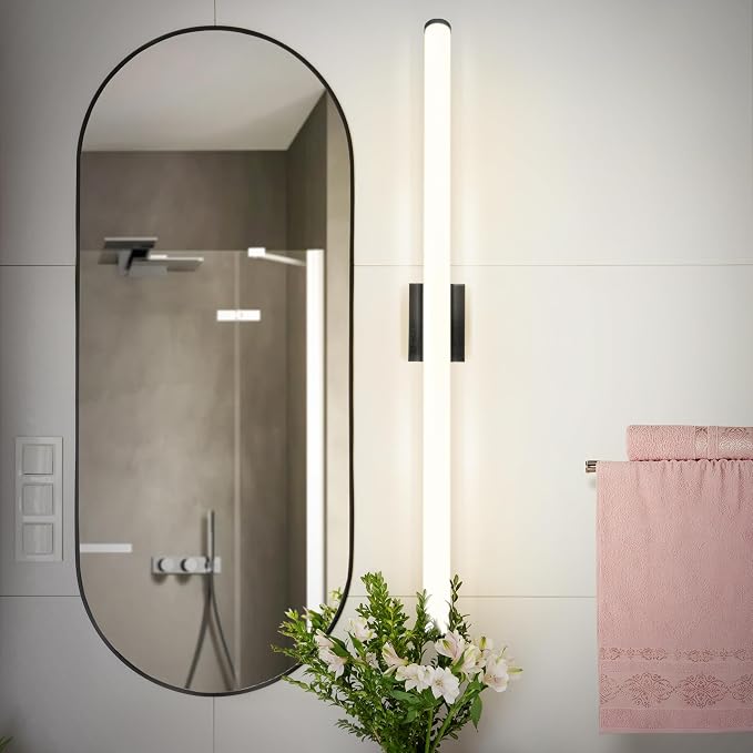 ASD 48" LED Linear Vanity Light Fixture, Modern Bathroom Sconce — 3 Color 3000K-5000K, Dimmable, 35W 3800LM, Energy Star & ETL Listed — Over Mirror Makeup Slim Bar for Bedroom, Cabinets — Black