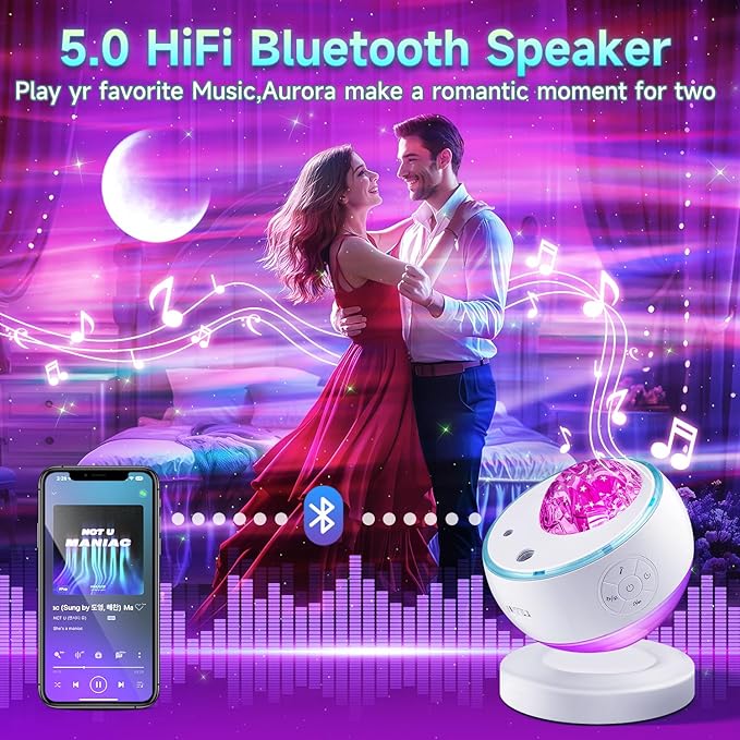 Iceberg Northern Lights Projector, White Galaxy Projector with Bluetooth | 300+ Light Modes, 15 White Noise Sounds, Detachable Base, 360° Rotation, Sleep Aid & Bedroom Decor Gift