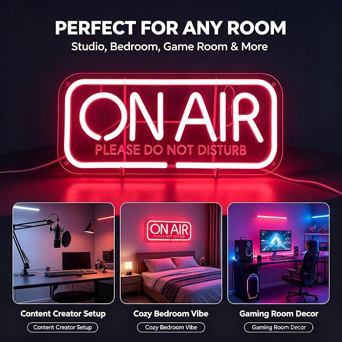 On Air Neon Sign - 5V USB power supply, low power consumption for Wall Decor, Podcast Decor, Video live, game live，LED Neon Signs, Wall Decor (Red)