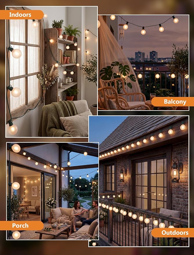 25Ft Outdoor Christmas Lights, Dimmable G40 LED Patio String Lights with 27 Frosted White Globe Bulbs, Green Wire Outdoor Christmas Decorations Lights Waterproof for Wedding Party Porch Backyard