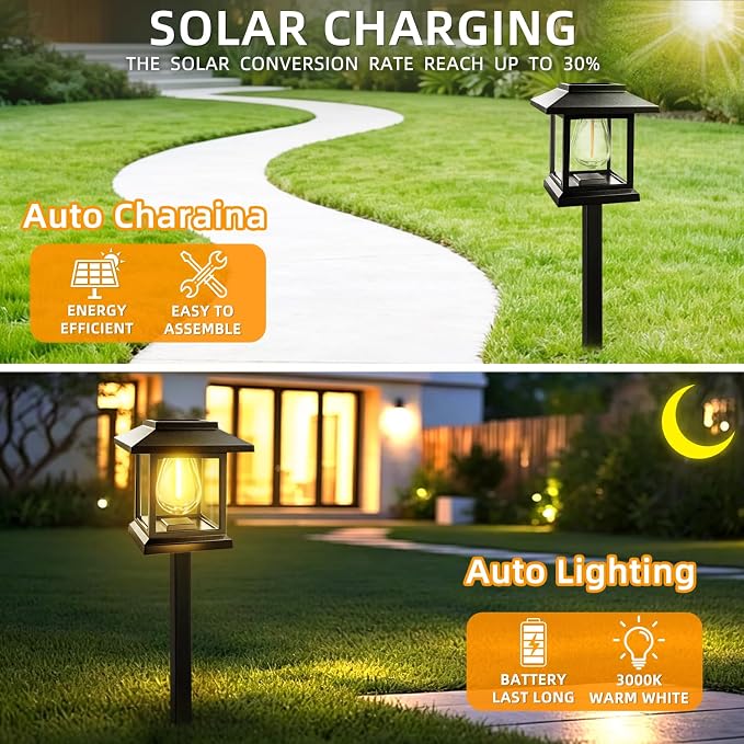 Solar Pathway Lights 14-Pack for for Yard Walkways | IP65 waterproof solar landscape lights. High-efficiency panels provide auto dusk-to-dawn glow for yard and driveway security