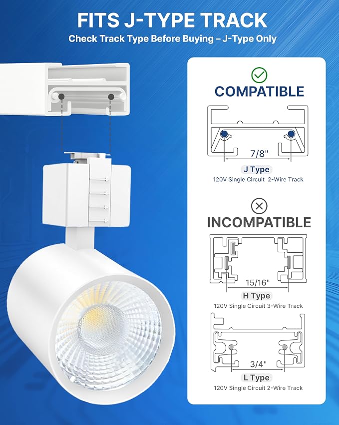 LED J Track Lighting Heads, 10W (60W Eq.), 5CCT (2700K-5000K), 800LM CRI90 Dimmable Track Light Head, 36°COB Spotlight, J Type Compatible Track Light for Accent Lighting, White, 6 Pack