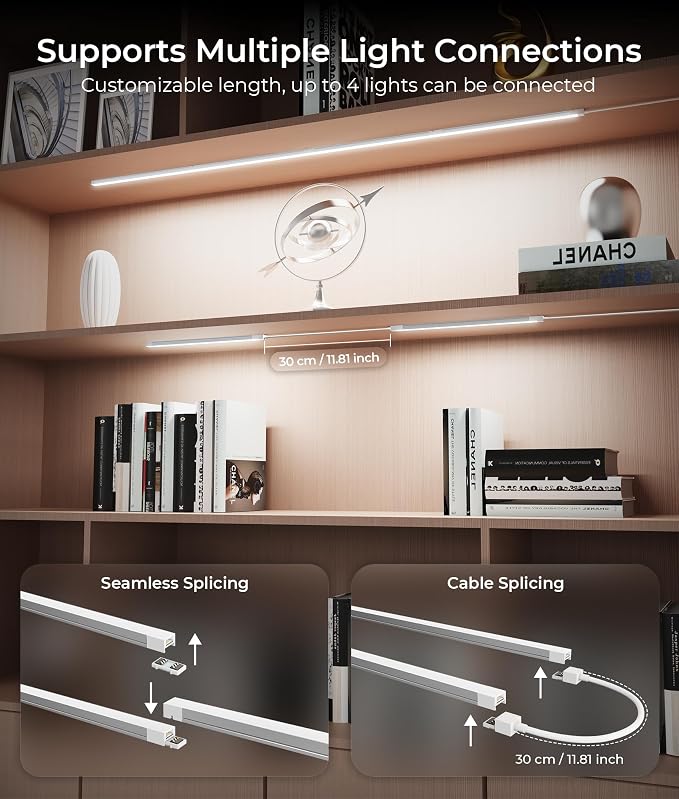12" Plug-in Under Cabinet Lighting for Kitchen, Closet, Shelf, 2 Pack | 5CCT Adjustable (2700K-5000K) / 0.39" Ultra Slim Linkable Bars / 220LM/pcs / Permanent Kitchen Lighting / Easy Installation