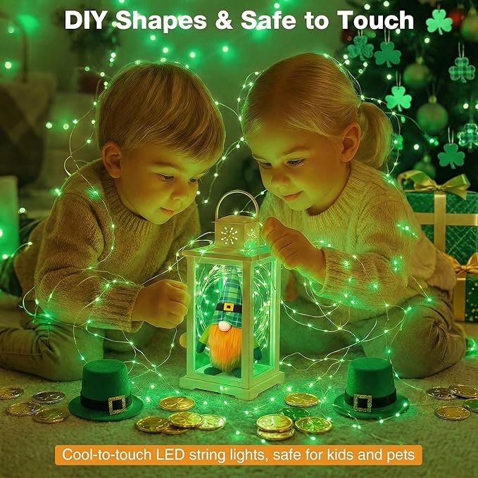 3 Pack 16FT 50 LED St. Patrick's Day Fairy Lights with Timer, 8 Modes USB Mini Twinkle Light Battery Operated, Small String Lights for Wreath Vase Bedroom DIY Party Decorations-Green