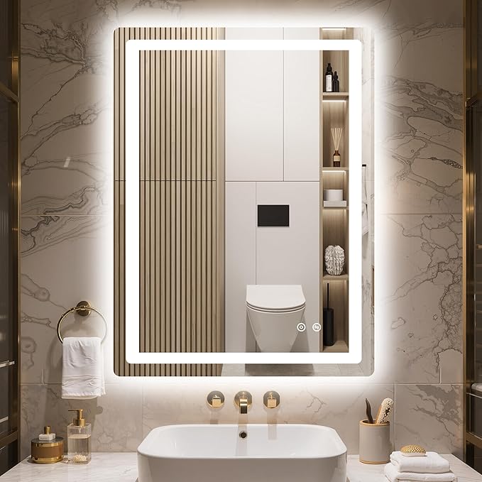 32x24 LED Bathroom Vanity Mirror with Lights, Anti-Fog, Dimmable | Front & Backlit with 3 Color Modes and Memory, 5mm Shatterproof Glass, Plug-in or Hardwired, Horizontal or Vertical