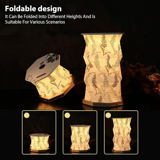 Birthday Flower Folding Lamp, Paper Lantern Lights, Japanese Gifts | Rechargeable Paper Light, Elegant Gift Box – Ideal Anniversary, Birthday Gift for Women, Mom, Grandma-White Violet