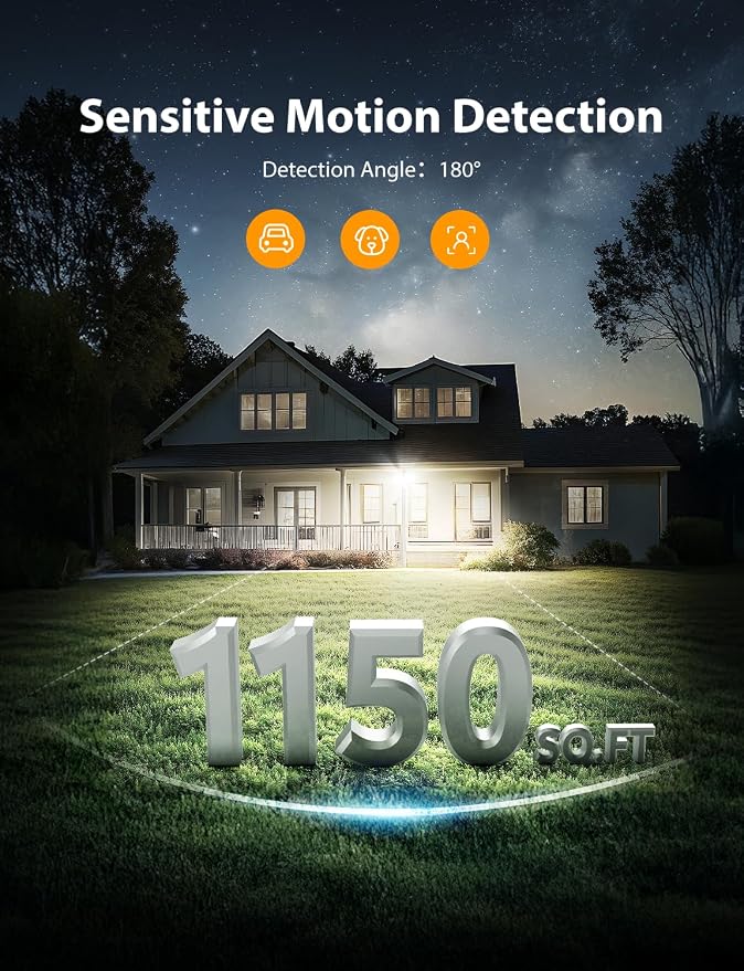 Onforu 32W Plug in Motion Sensor Lights Outdoor, 3200LM Motion Flood Light Dusk to Dawn, IP65 Waterproof Led Security Light Outside, 2 Heads Motion Activated Wall Light for Garage, Porch, Yard - White