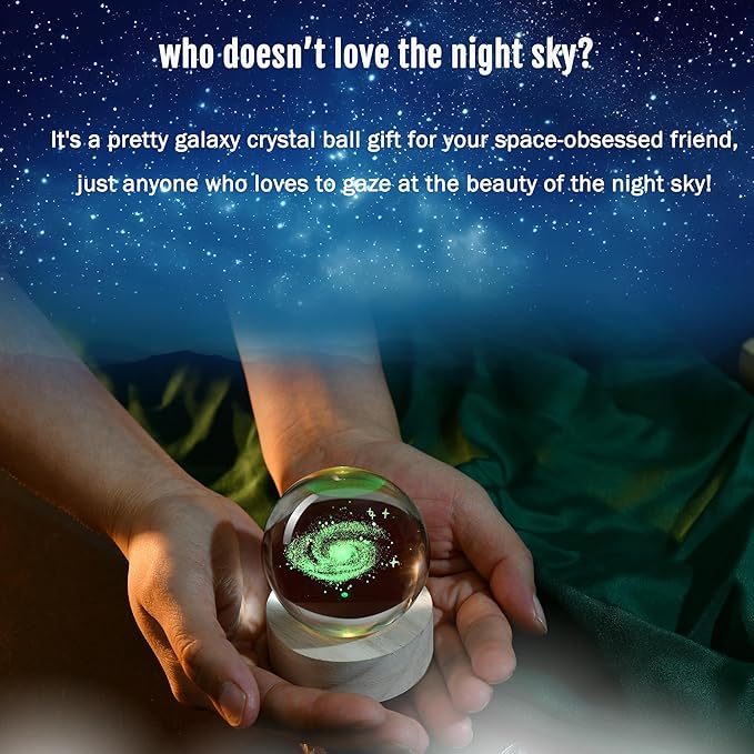 IFOLAINA 3D Galaxy Crystal Ball 2.36" Laser Engraved Glass Planet Sphere Gifts with Colorful Lighted Base Decorative Glass Ball Galaxy Model Decor Space Universe Gifts for Astronomy Lover