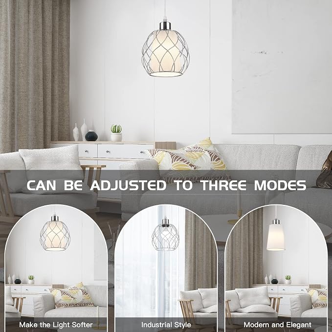 Hanging Lights with Plug in Cord,Hanging Lamps that Plug into Wall Outlet with Dimmable Switch and 15 ft Clear Cord, Swag Lamp for Bedroom Kitchen Island Living Room (Bulb Included)