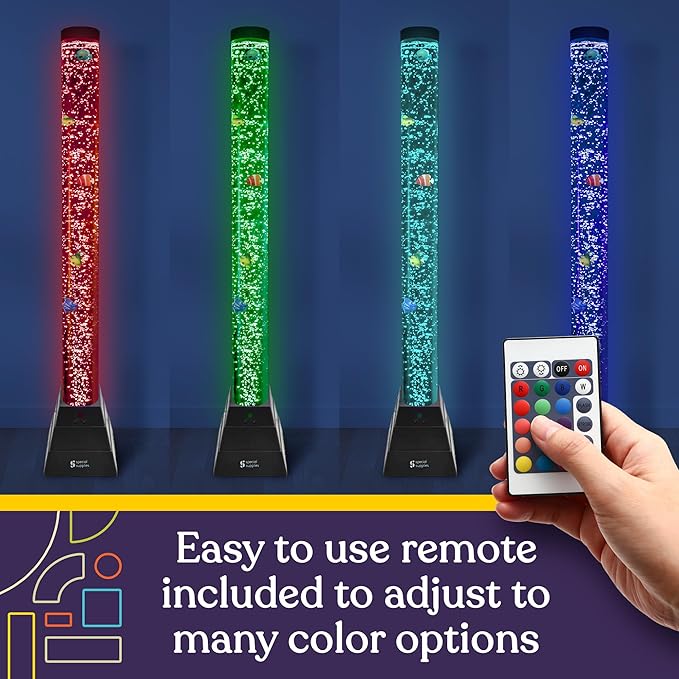 Special Supplies Aquarium Sensory Fish Bubble Light Tube with 16 LED Color Changing Nightlight Effect, Remote Control, and 8 Fishes, Colorful Floor Standing Lamp for Kids and Adults (4 feet) (Style 2)