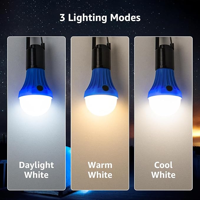 Lepro Portable LED Camping Lantern, Camping Essentials with 3 Lighting Modes, Hanging Tent Light Bulbs with Clip Hook for Camping, Hiking, Hurricane, Power Outages, Batteries Included, 2 Packs