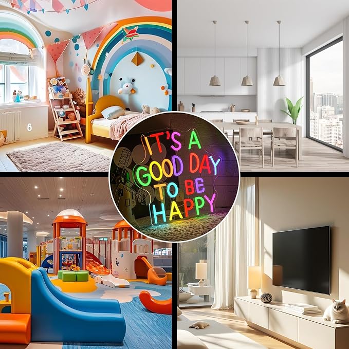 It's A Good Day To Be Happy Neon Sign for Wall Decor Art Neon Light Classroom Neon Sign Colorful Letter LED Sign for Classroom Libray Wedding Birthday Gallery Studio