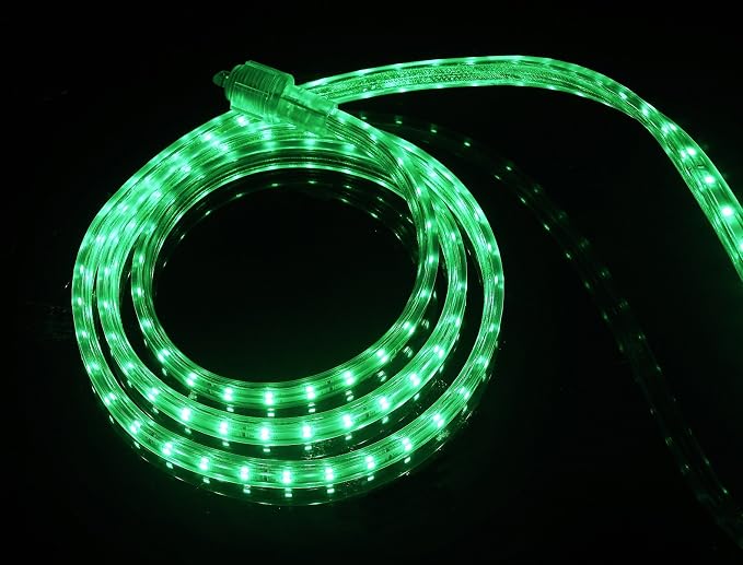 UL Listed, 13 Feet, 1400 Lumen, Green, Dimmable, 110-120V AC Flexible Flat LED Strip Rope Light, 240 Units 3528 SMD LEDs, Indoor Outdoor Use, Accessories Included, Ready to use
