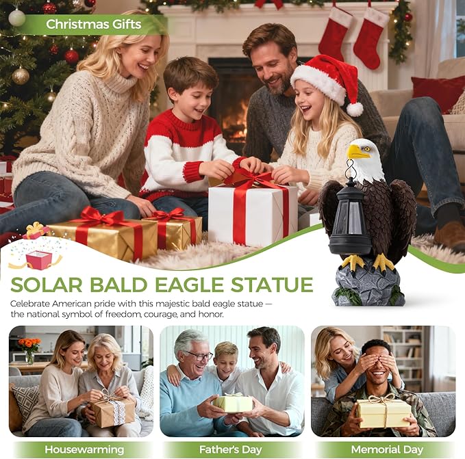 YDKOJGW American Bald Eagle Garden Statue with Solar Light,Outdoor Decor Sculpture,Perfect for Patio,Yard,Porch,Balcony,Distinctive Bald Eagle Home Decor,250 Anniversary USA Gift for Men Father