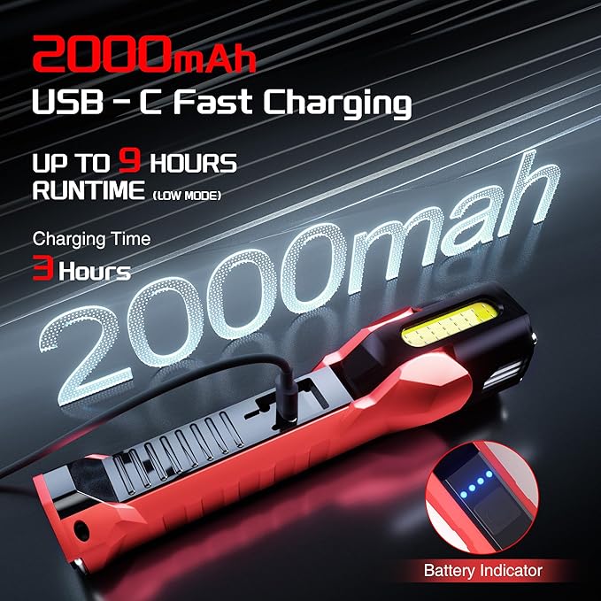 Anhay Rechargeable Work Light, 1200 Lumens LED Work Lights with 160° Swivel Head, Magnetic Base & Hooks, 6 Lighting Modes Magnetic Work Light for Car Repairs, Emergencies (2)