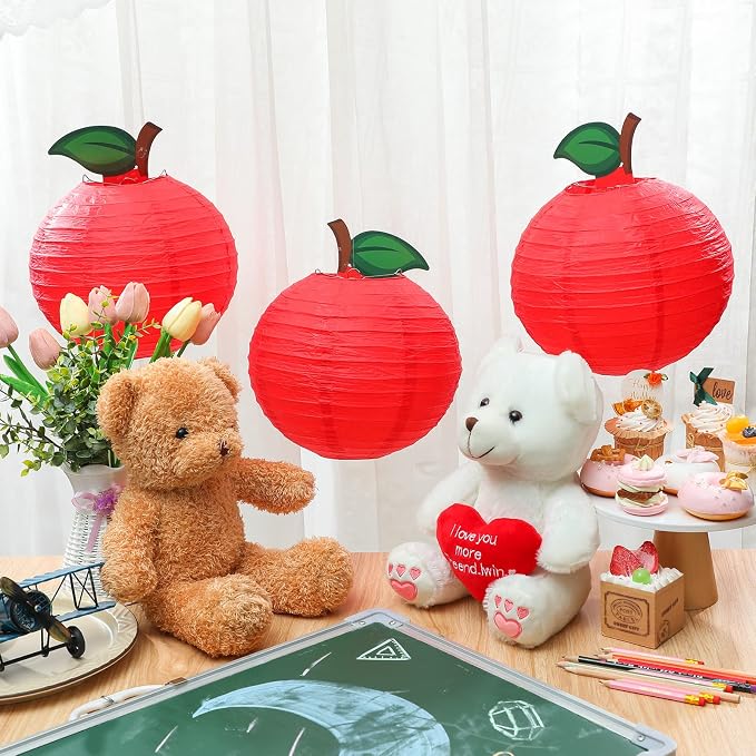 12 Pcs 10 Inch Back to School Decoration Red Apple Orchard Theme Hanging Paper Lanterns First Day of School Party Decor for Kindergarten Preschool Classroom Ceilings Decor Birthday Supplies