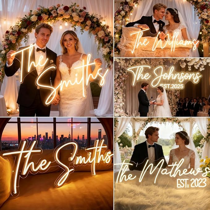 Custom Neon Sign for Wall Decor Personalized LED Neon Wedding Light Sign | Customizable Name Light Up Sign Bedroom Room Decor Aesthetic Birthday Gift Christmas Decorations