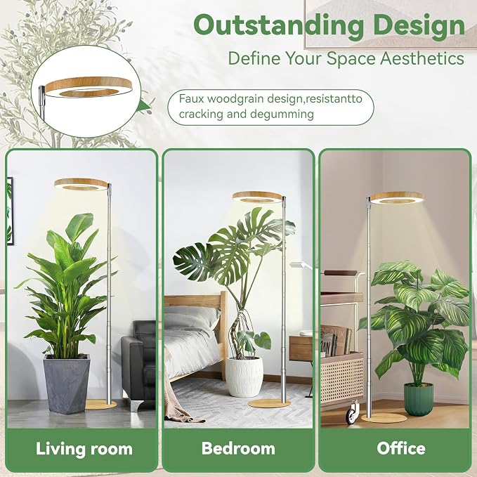Wood Grain Grow Lights for Indoor Plants Plant Growing Lamp, Full Spectrum Plant Lights for Indoor Growing (Wood Color with Base, 1 Pack)