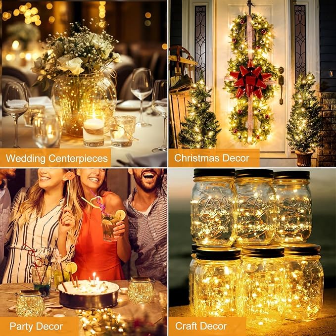 8 Pack LED Fairy Lights Battery Operated 20FT 60 LEDs Silver Wire String Lights Twinkle Lights Starry Fairy Lights for Bedroom Christmas Wedding Party Indoor Outdoor Decor, Warm White + Cool White
