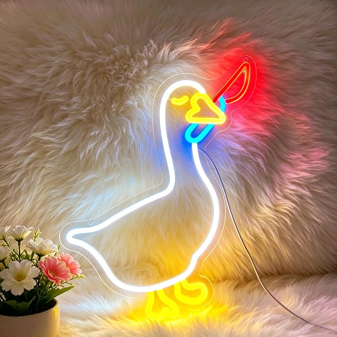 Goose Neon Sign Led Sign Neon Signs for Wall Decor Neon Lights | Goose Led Light Up Sign, White Game Room Decor, Boys Gift, Party, Wall Decor, 5V USB Powered