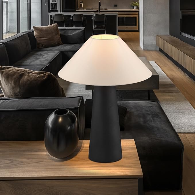 Globe Electric Novogratz x 18" Ceramic Table Lamp, Matte Black, Off-White Tapered Fabric Shade, in-Line Rocker Switch, 5 Ft. Clear Cord, Home Office, Desk, Living Room