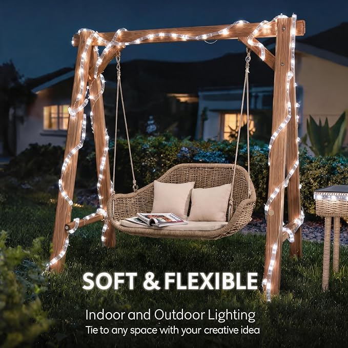 LED Light Rope, 48ft Waterproof Flexible Strip Lights, Indoor/ Outdoor, Connectable 5000K Cool White Landscape Tube Lighting for Bedroom, Home Decor, Garden, Patio, Porch, Yard, Deck, Party Holiday