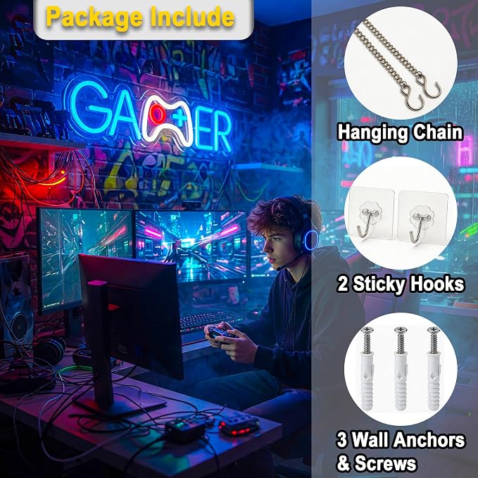 Gamer Neon Lights Signs Neon Sign Led Sign Light for Wall Decor | Gamer Neon Sign for Room Decor,Man Cave Decoration,Dormroom,Game Room Wall Decor,Gift,5V USB Powered