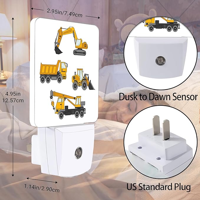 Cartoon Truck Machines Dusk to Dawn Night Light, Auto Sensor Lamp Home Indoor Stairway Kitchen Corridor, Night Lights Plug into Wall Decor, Boys Girls Women Men Room Gifts