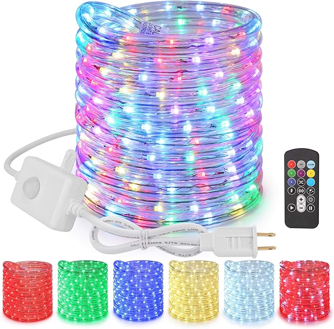 Brizled Color Changing Rope Lights, 18ft 180 LED RGB Rope Lights, Connectable Christmas Light Indoor Tube Lighting with Remote Outdoor White Tube Light Waterproof Color Outdoor Lighting for Xmas Decor