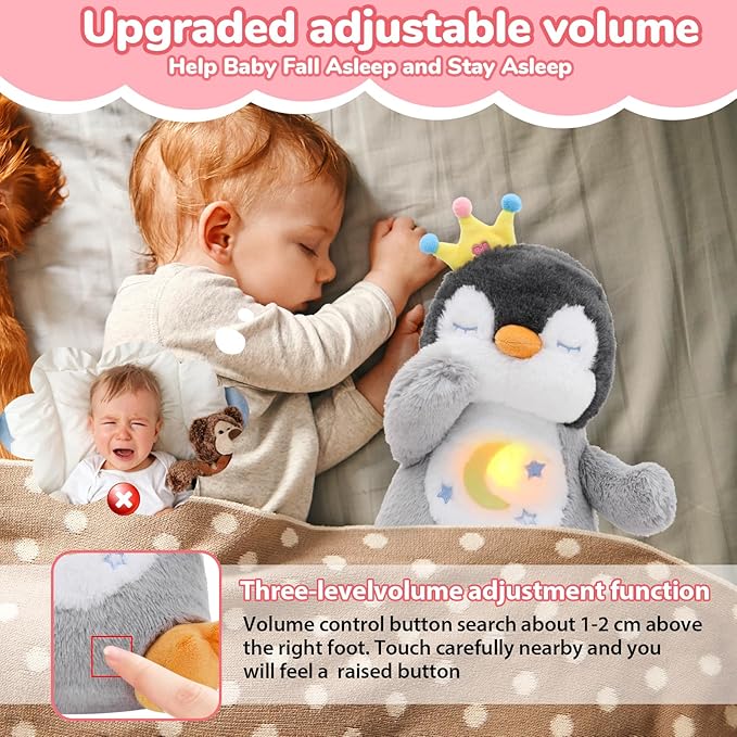 Breathing Stuffed Animal, Soothe Snuggle Penguin Plush for Anxiety Adults and Kids, Volume Control, Machine Washable, Sleep Buddy Soothing Penguin with Realistic Breathing and Lights Music, 4 Modes