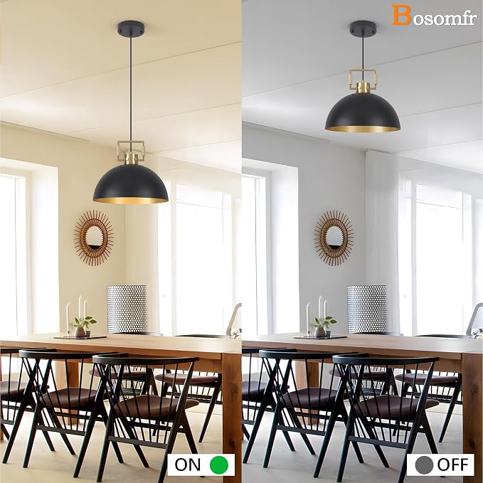 Matte Black Farmhouse Pendant Light 2 Pack Adjustable Height Vintage Hanging Industrial Ceiling Lights Fixture for Kitchen Island Hallway Dining Room Dome Chandelier Modern Pendant Lighting 12''