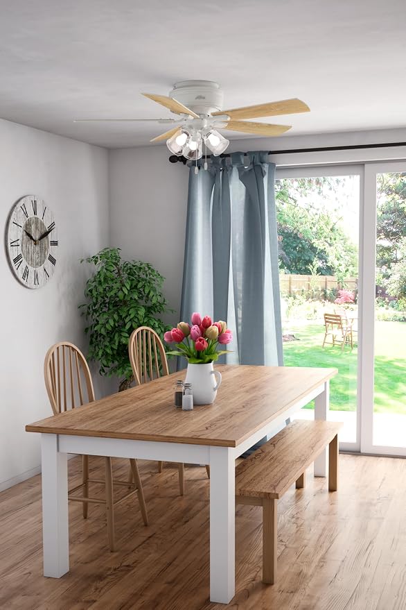 Hunter 52 inch Indoor Ceiling Fan with LED Lights and Pull Chain - Low Profile Flush Mount White Ceiling Fan, 5 Blades, For Bedroom, Living Room, or Kitchen, Quiet - Crestfield 54207, Fresh White | with LED Lights and Pull Chain, Low Profile Flush Moun...